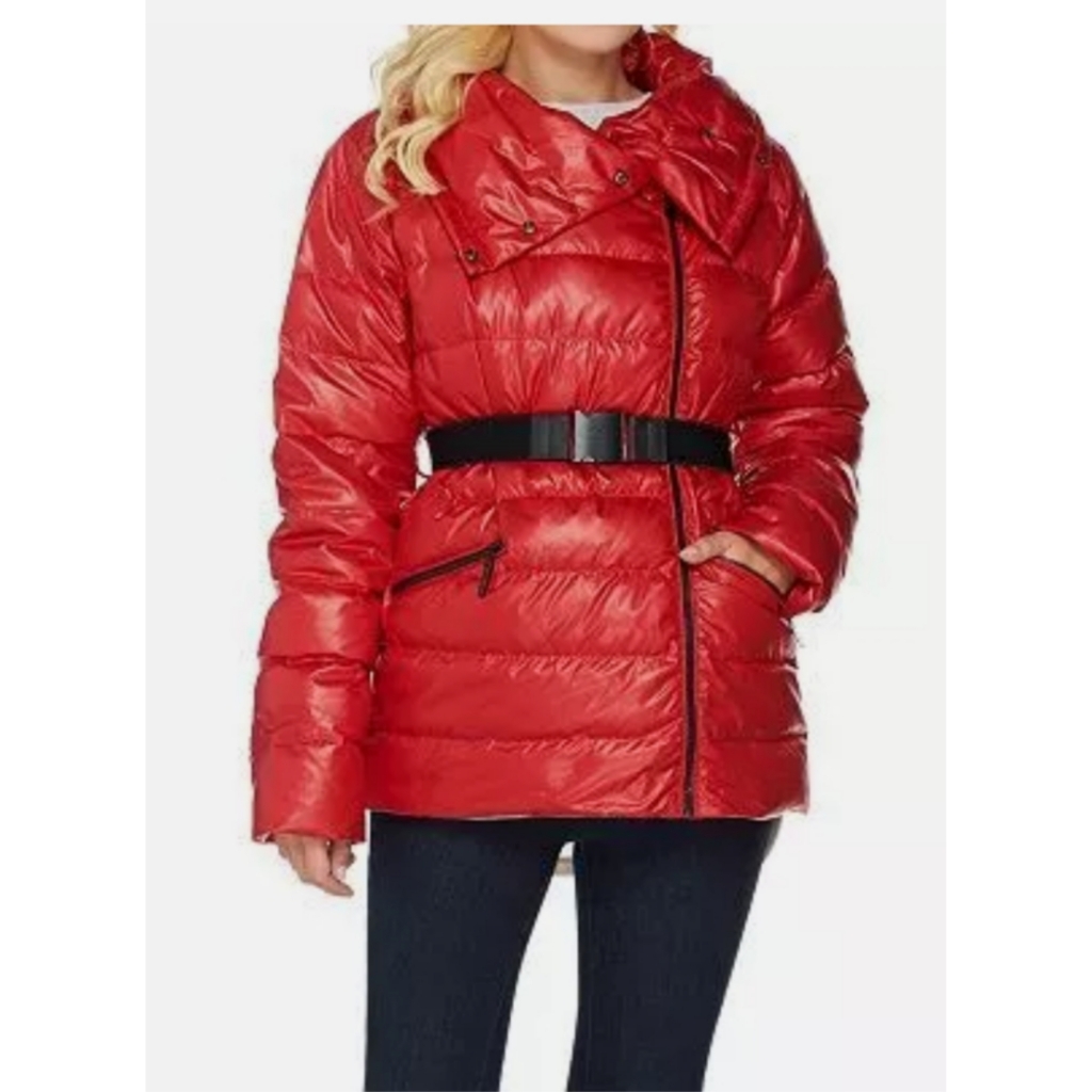 G.I.L.I. Belted Puffer Jacket W/ Belt Malbec Red Size 8